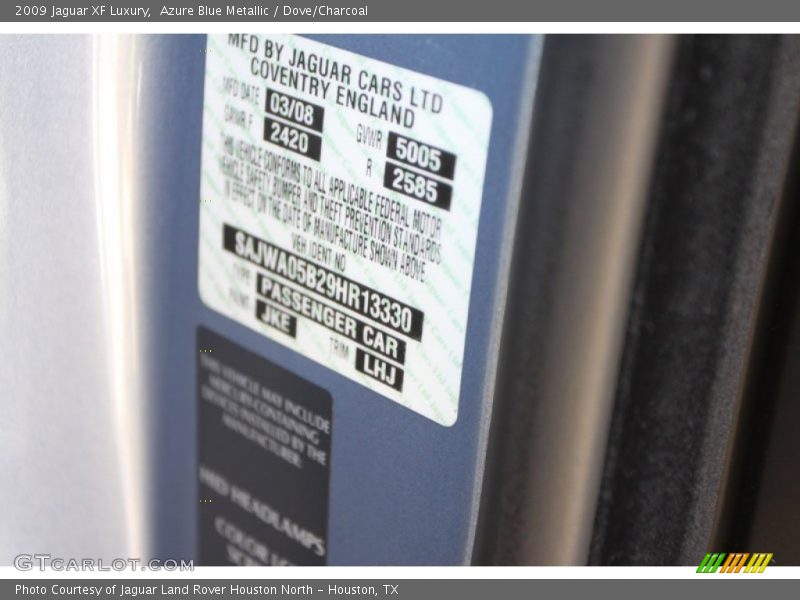 Azure Blue Metallic / Dove/Charcoal 2009 Jaguar XF Luxury