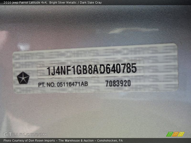 Bright Silver Metallic / Dark Slate Gray 2010 Jeep Patriot Latitude 4x4