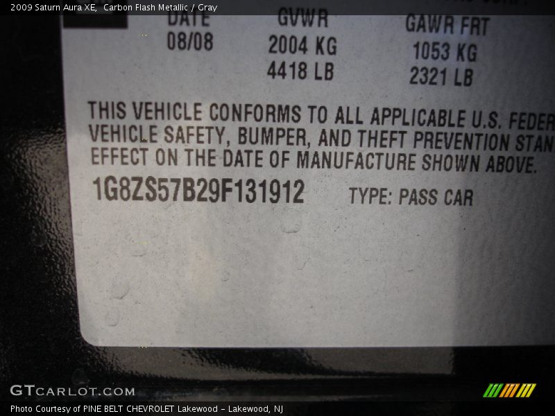 Carbon Flash Metallic / Gray 2009 Saturn Aura XE