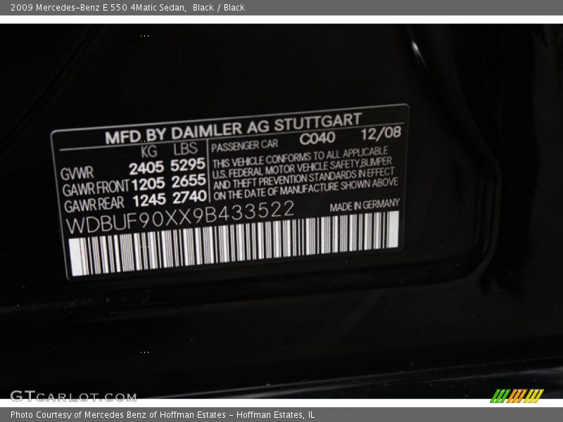 2009 E 550 4Matic Sedan Black Color Code 040