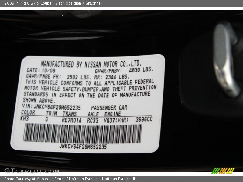 Black Obsidian / Graphite 2009 Infiniti G 37 x Coupe
