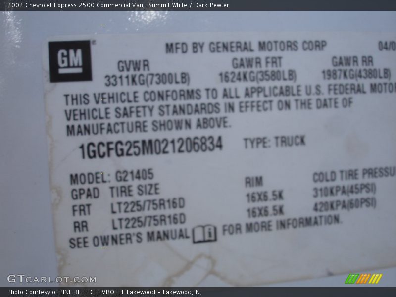 Summit White / Dark Pewter 2002 Chevrolet Express 2500 Commercial Van