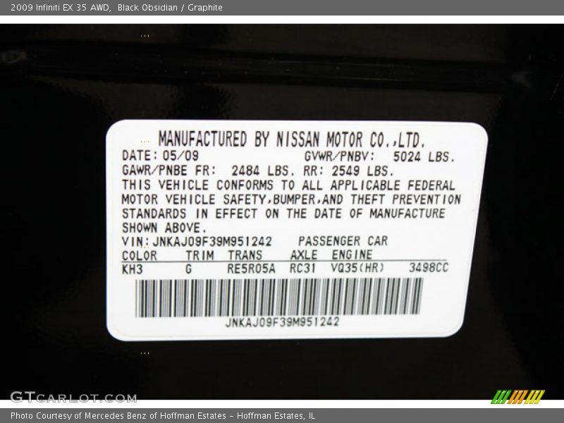 Black Obsidian / Graphite 2009 Infiniti EX 35 AWD