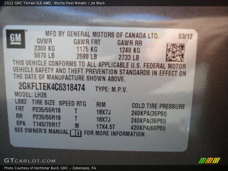 Mocha Steel Metallic / Jet Black 2012 GMC Terrain SLE AWD