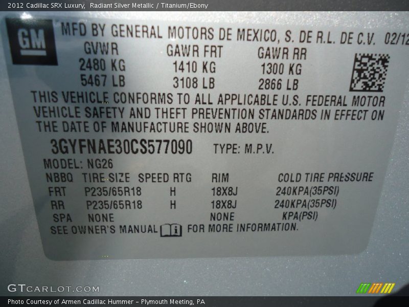 Radiant Silver Metallic / Titanium/Ebony 2012 Cadillac SRX Luxury