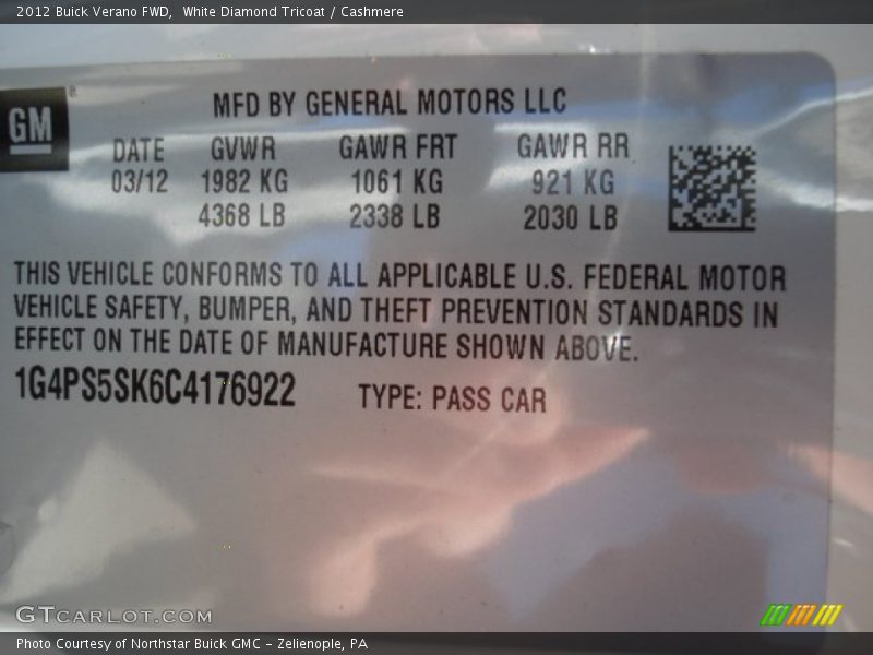 White Diamond Tricoat / Cashmere 2012 Buick Verano FWD