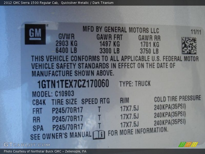 Quicksilver Metallic / Dark Titanium 2012 GMC Sierra 1500 Regular Cab