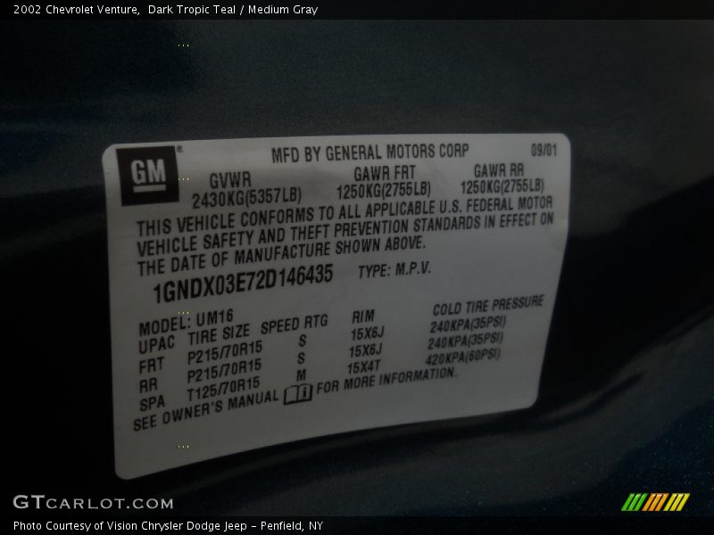 Dark Tropic Teal / Medium Gray 2002 Chevrolet Venture