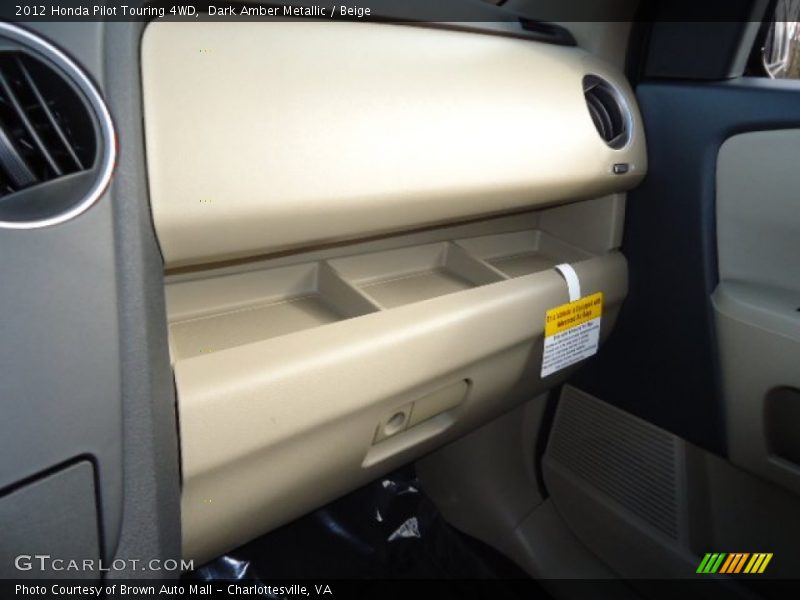Dark Amber Metallic / Beige 2012 Honda Pilot Touring 4WD