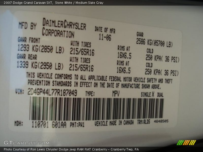 Stone White / Medium Slate Gray 2007 Dodge Grand Caravan SXT