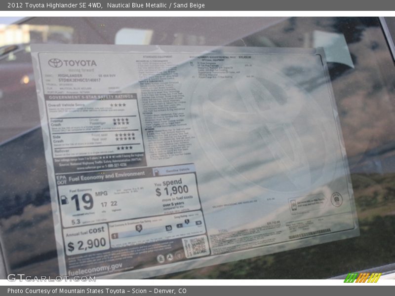 Nautical Blue Metallic / Sand Beige 2012 Toyota Highlander SE 4WD