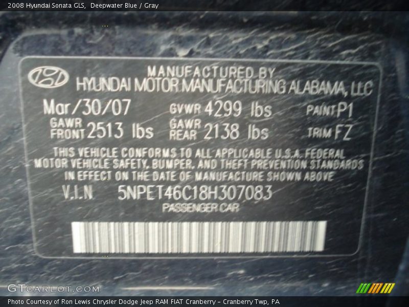 Deepwater Blue / Gray 2008 Hyundai Sonata GLS
