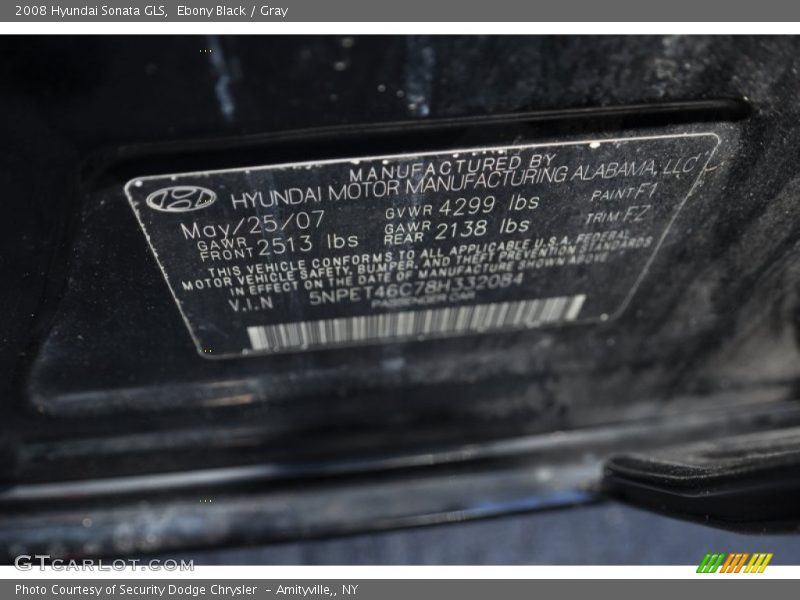 Ebony Black / Gray 2008 Hyundai Sonata GLS
