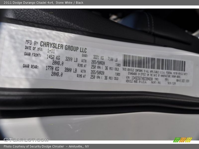 Stone White / Black 2011 Dodge Durango Citadel 4x4