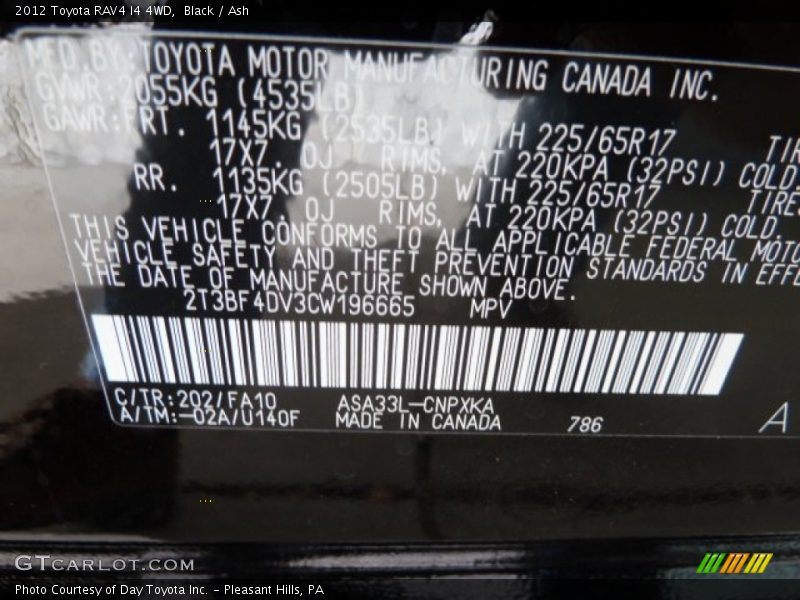 Black / Ash 2012 Toyota RAV4 I4 4WD