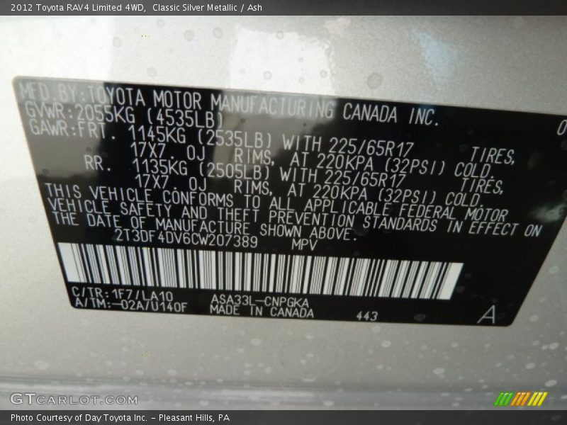 Classic Silver Metallic / Ash 2012 Toyota RAV4 Limited 4WD