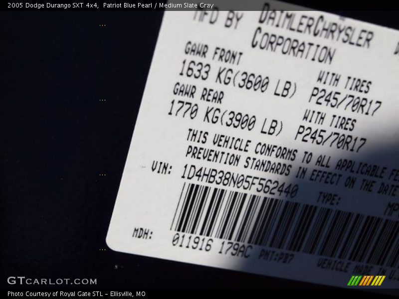 Patriot Blue Pearl / Medium Slate Gray 2005 Dodge Durango SXT 4x4