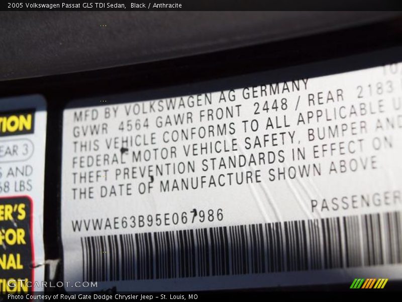 Black / Anthracite 2005 Volkswagen Passat GLS TDI Sedan