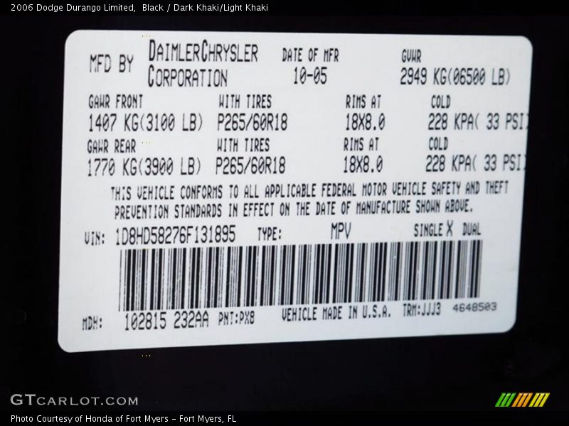 Black / Dark Khaki/Light Khaki 2006 Dodge Durango Limited