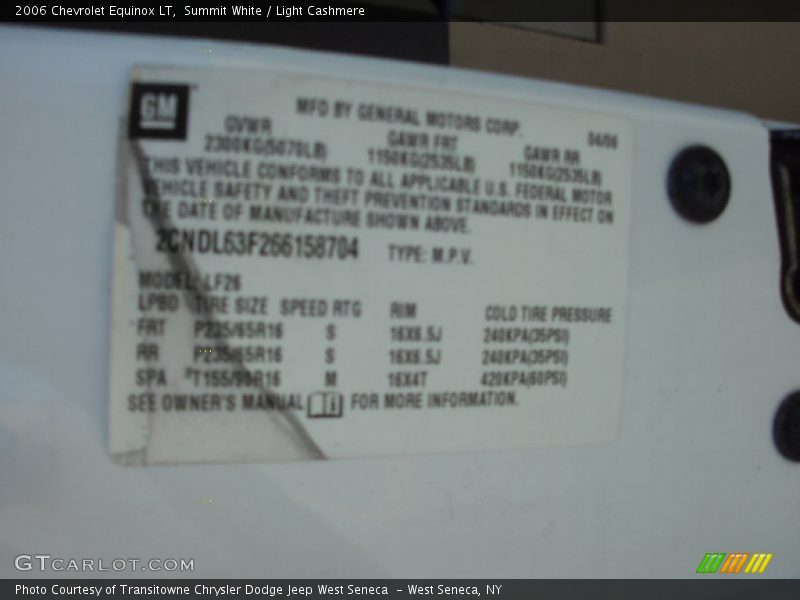 Summit White / Light Cashmere 2006 Chevrolet Equinox LT