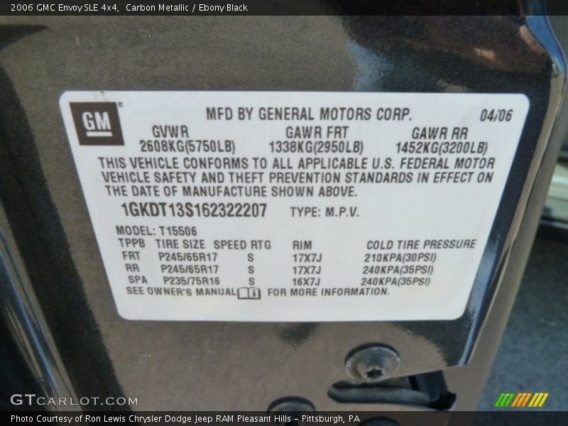 Carbon Metallic / Ebony Black 2006 GMC Envoy SLE 4x4