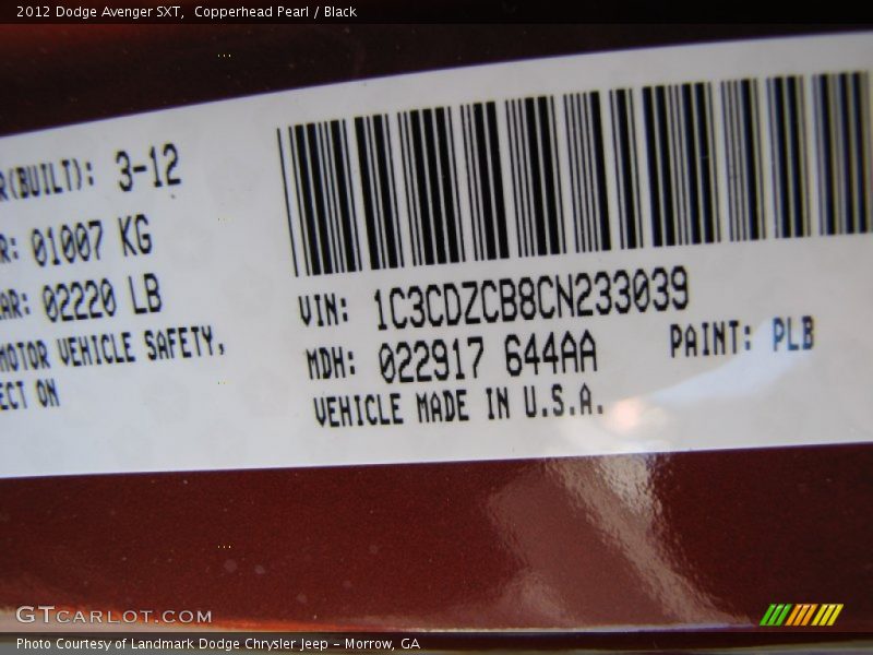 Copperhead Pearl / Black 2012 Dodge Avenger SXT