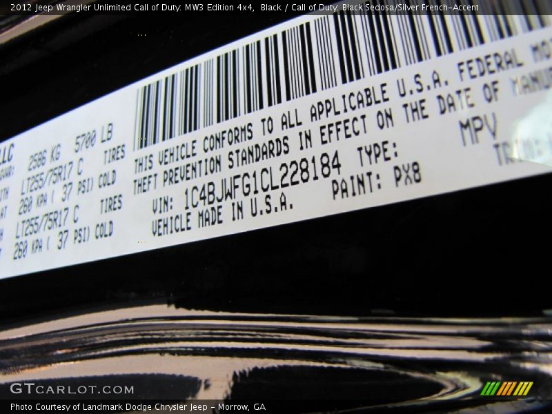 Black / Call of Duty: Black Sedosa/Silver French-Accent 2012 Jeep Wrangler Unlimited Call of Duty: MW3 Edition 4x4