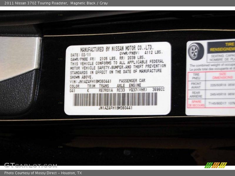 Magnetic Black / Gray 2011 Nissan 370Z Touring Roadster