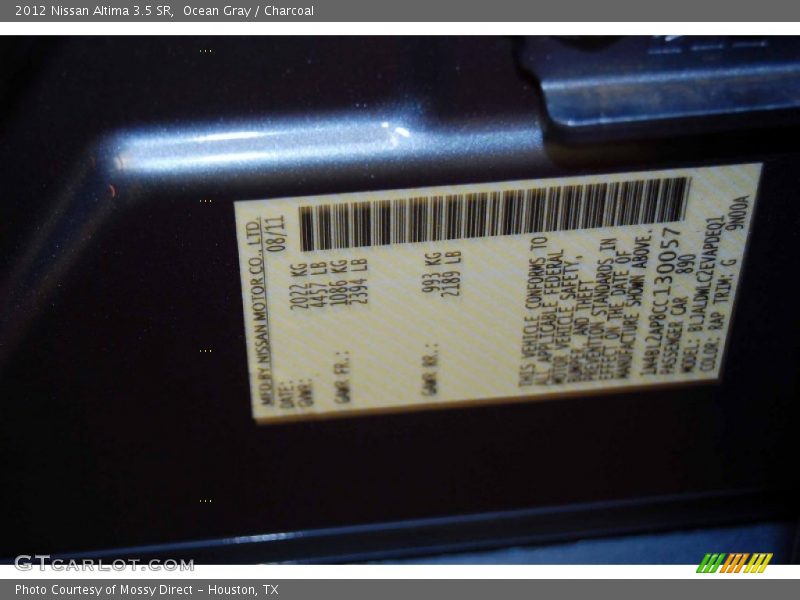 Ocean Gray / Charcoal 2012 Nissan Altima 3.5 SR