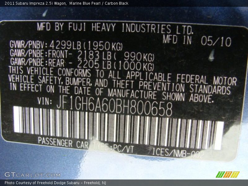 Marine Blue Pearl / Carbon Black 2011 Subaru Impreza 2.5i Wagon