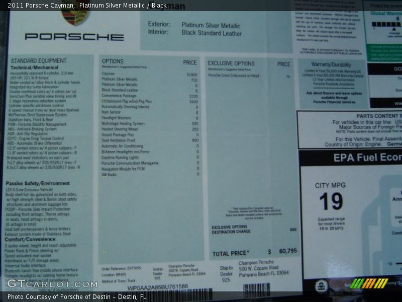 Platinum Silver Metallic / Black 2011 Porsche Cayman