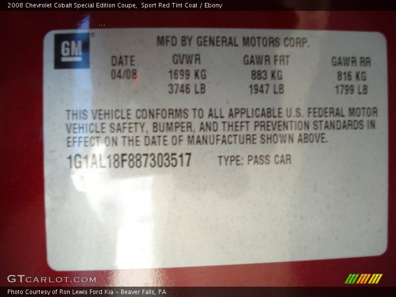 Sport Red Tint Coat / Ebony 2008 Chevrolet Cobalt Special Edition Coupe