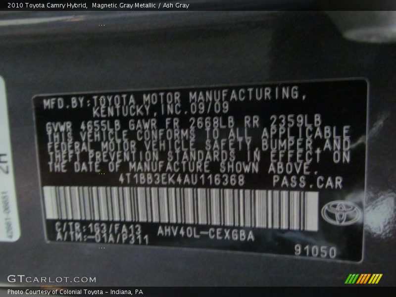 Magnetic Gray Metallic / Ash Gray 2010 Toyota Camry Hybrid