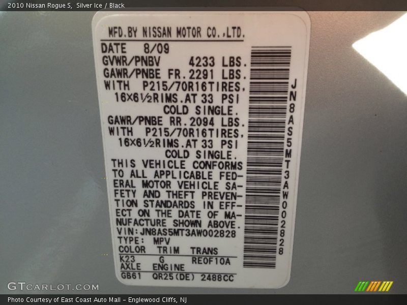 Silver Ice / Black 2010 Nissan Rogue S