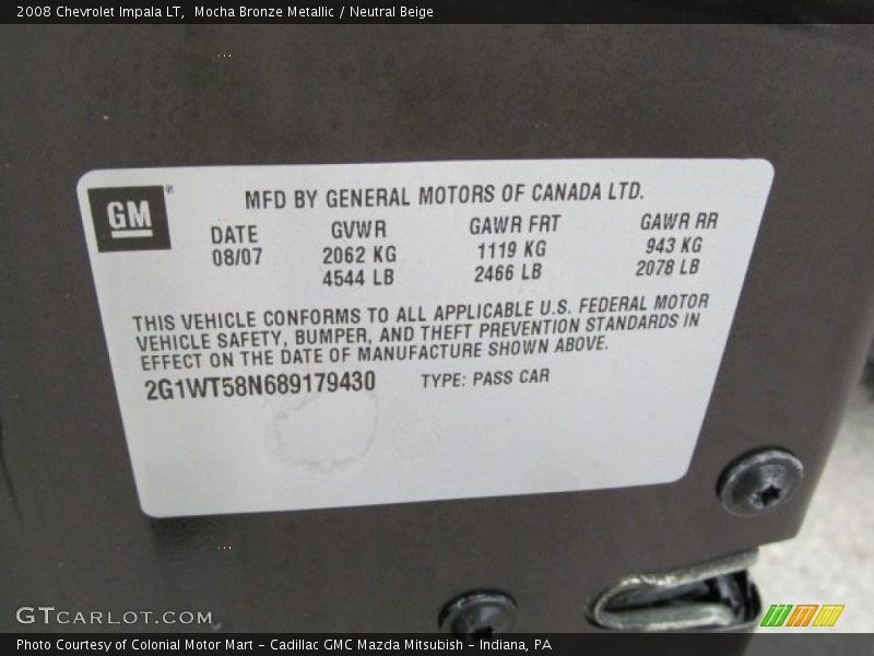 Mocha Bronze Metallic / Neutral Beige 2008 Chevrolet Impala LT