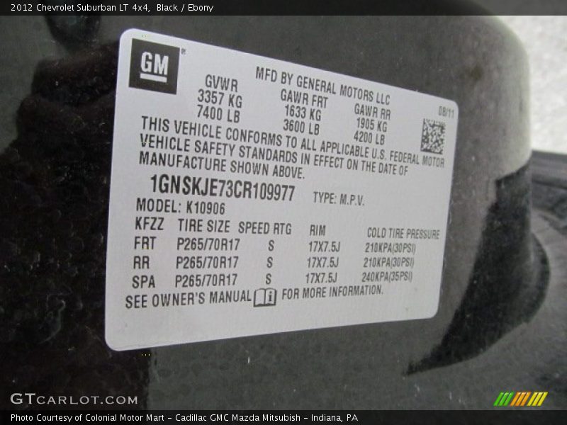 Black / Ebony 2012 Chevrolet Suburban LT 4x4