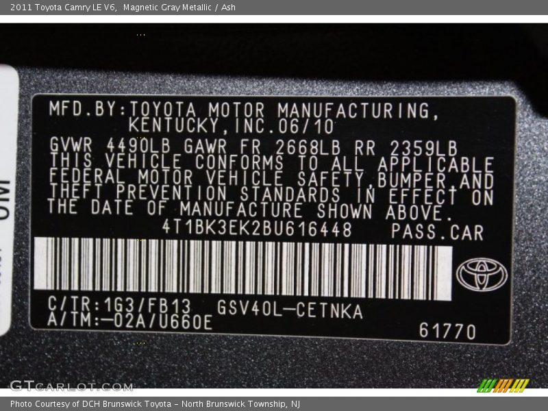 Magnetic Gray Metallic / Ash 2011 Toyota Camry LE V6