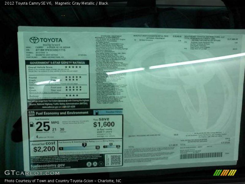 Magnetic Gray Metallic / Black 2012 Toyota Camry SE V6