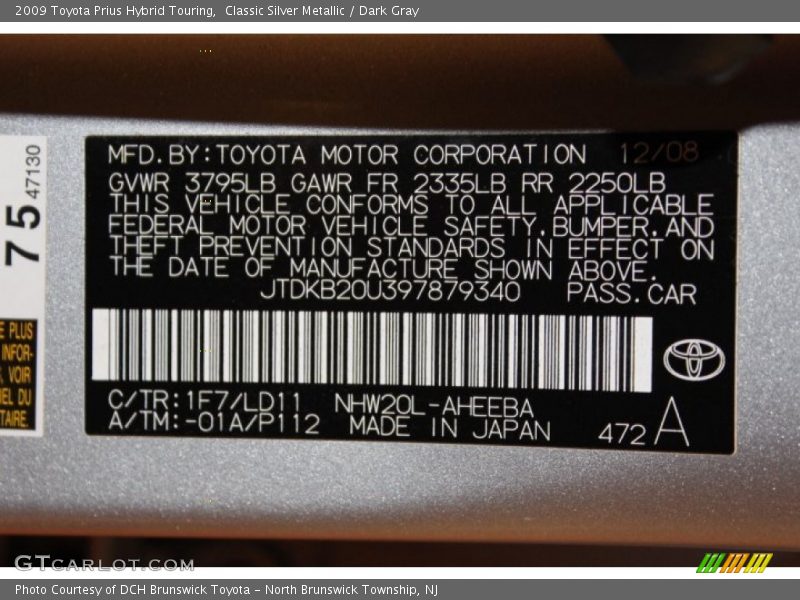 Classic Silver Metallic / Dark Gray 2009 Toyota Prius Hybrid Touring