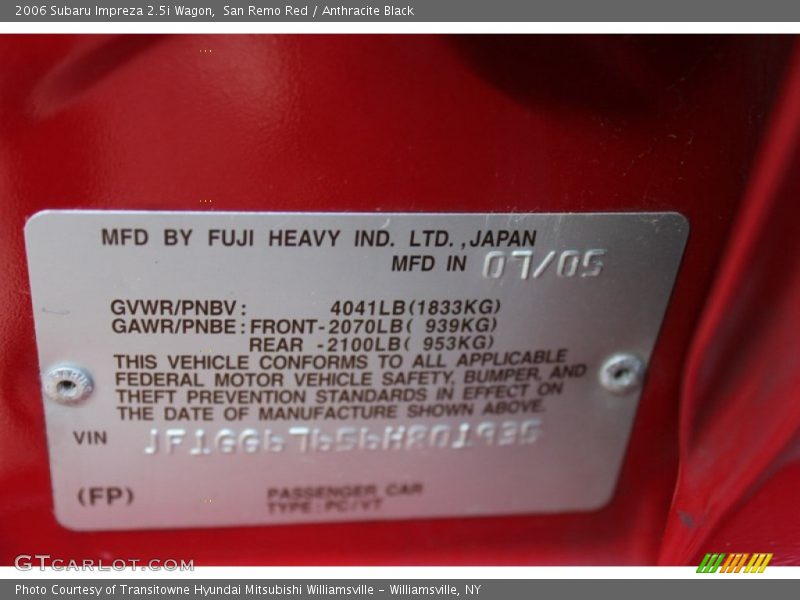 San Remo Red / Anthracite Black 2006 Subaru Impreza 2.5i Wagon