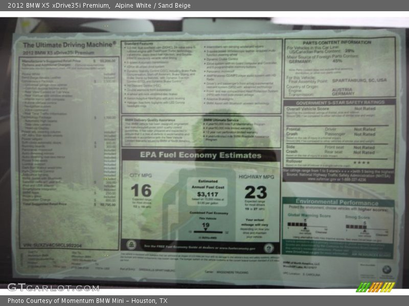 Alpine White / Sand Beige 2012 BMW X5 xDrive35i Premium