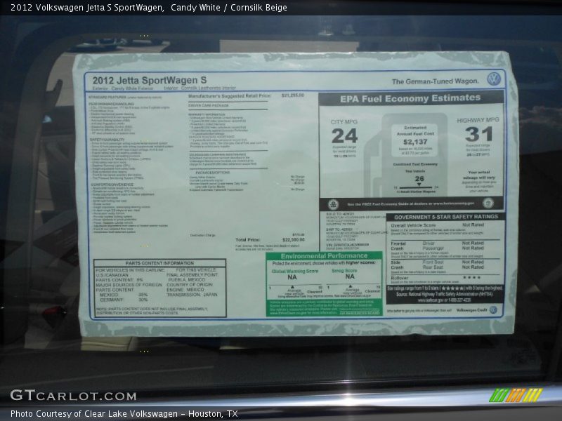  2012 Jetta S SportWagen Window Sticker