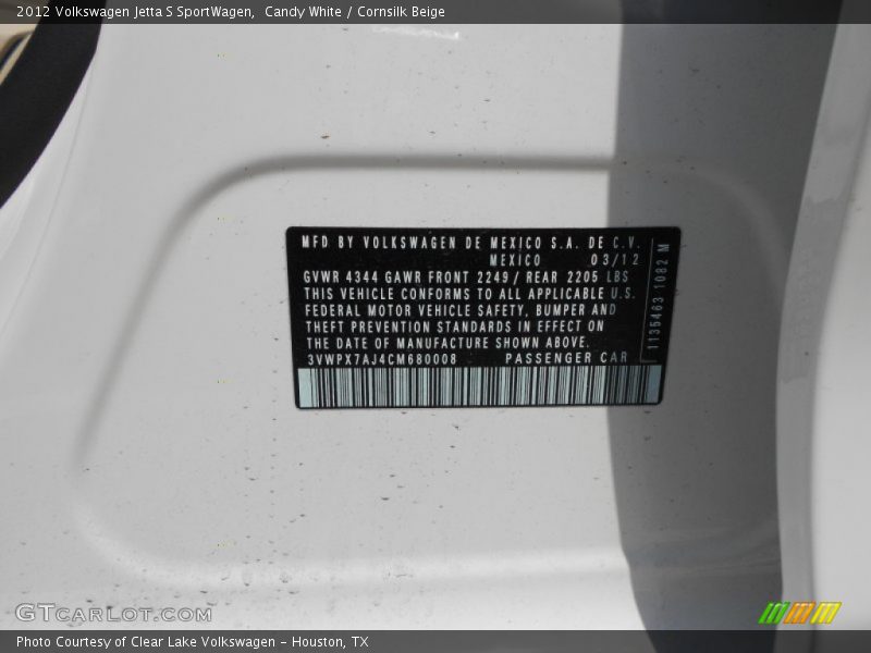 Candy White / Cornsilk Beige 2012 Volkswagen Jetta S SportWagen