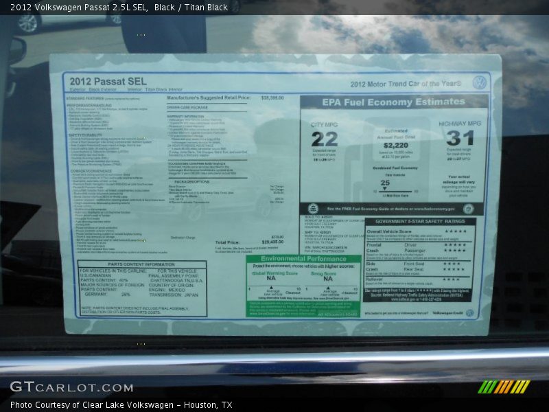 Black / Titan Black 2012 Volkswagen Passat 2.5L SEL