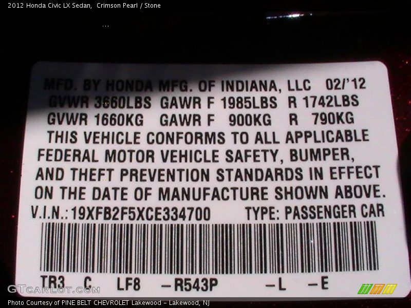 Crimson Pearl / Stone 2012 Honda Civic LX Sedan