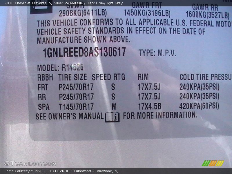 Silver Ice Metallic / Dark Gray/Light Gray 2010 Chevrolet Traverse LS