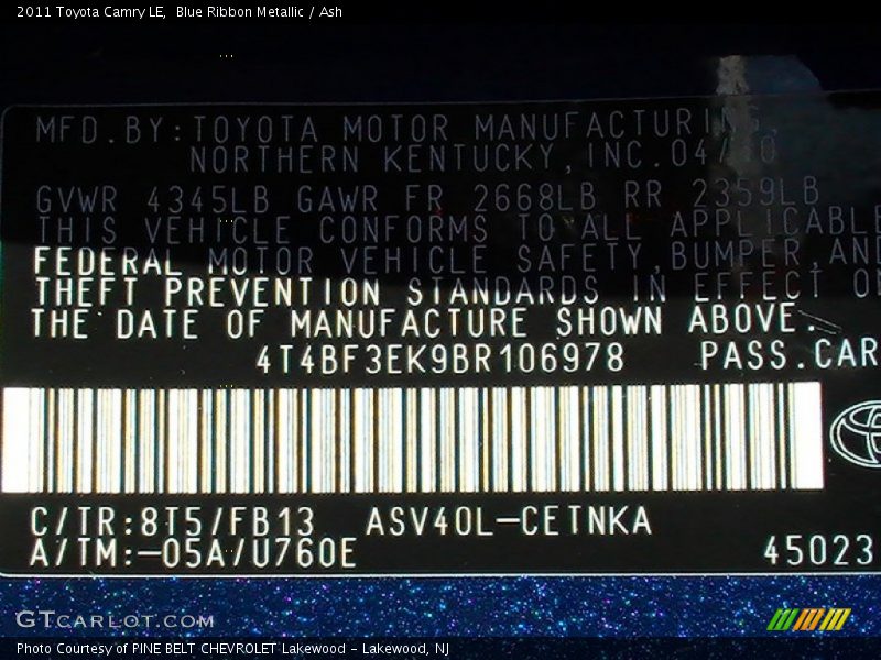 Blue Ribbon Metallic / Ash 2011 Toyota Camry LE