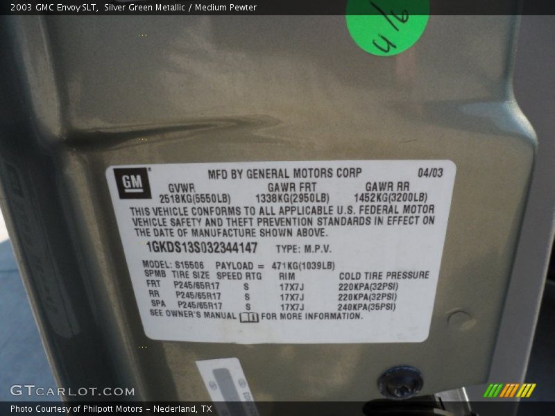Silver Green Metallic / Medium Pewter 2003 GMC Envoy SLT
