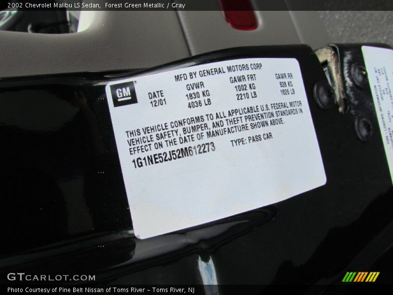Forest Green Metallic / Gray 2002 Chevrolet Malibu LS Sedan