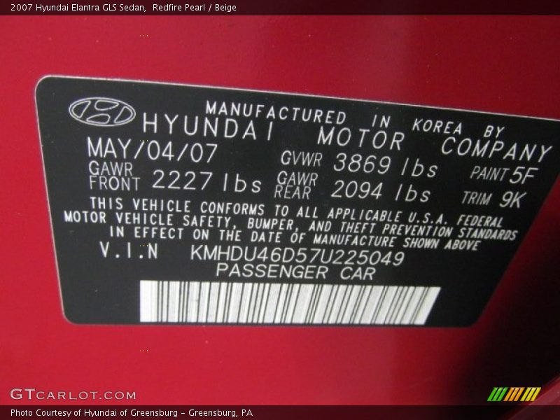 Redfire Pearl / Beige 2007 Hyundai Elantra GLS Sedan